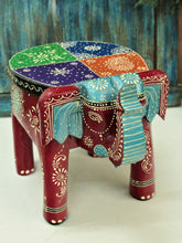 Load image into Gallery viewer, Elly Wooden Stool Emboss Painted (Multicolored) Size 25.4 x 20.3 x 20.3 cm
