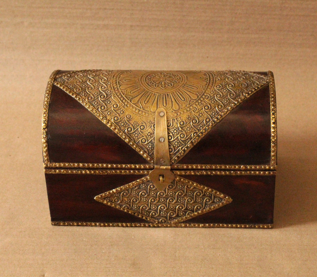 Handcrafted Half-Round Box with Brass Fittings: Vintage Elegance