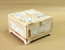 Load image into Gallery viewer, Handcrafted Square Box with White Distressed Finish: Shabby Chic Charm
