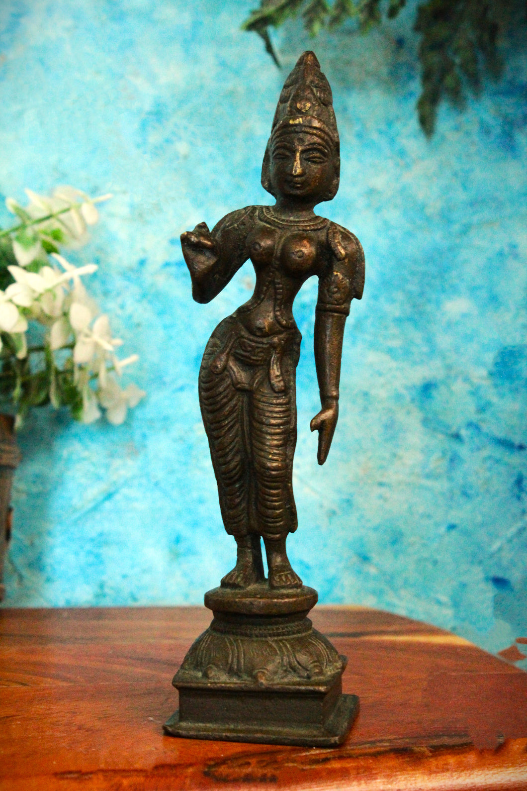 Majestic Parvati: Brass Standing Goddess Statue