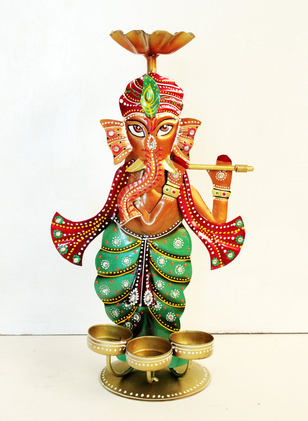 Divine Elegance: Handpainted and Handmade Metal Ganesh Tea Light Holder