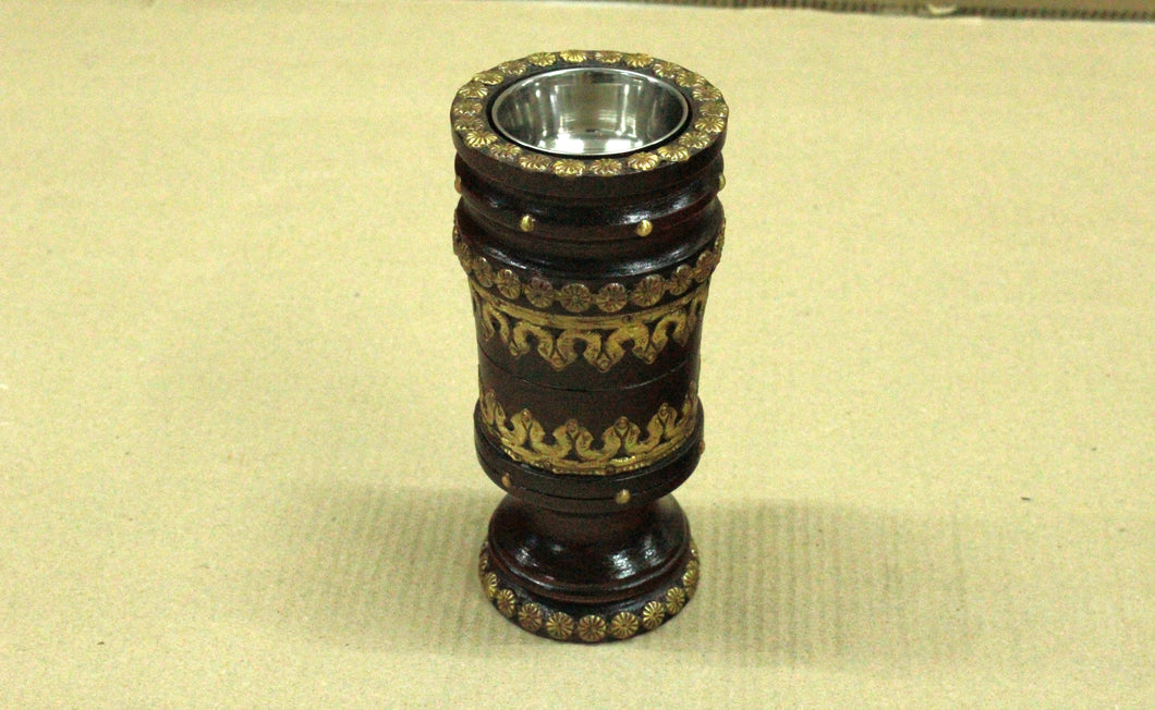Wooden Tea Light Holder with Brass Fitting
