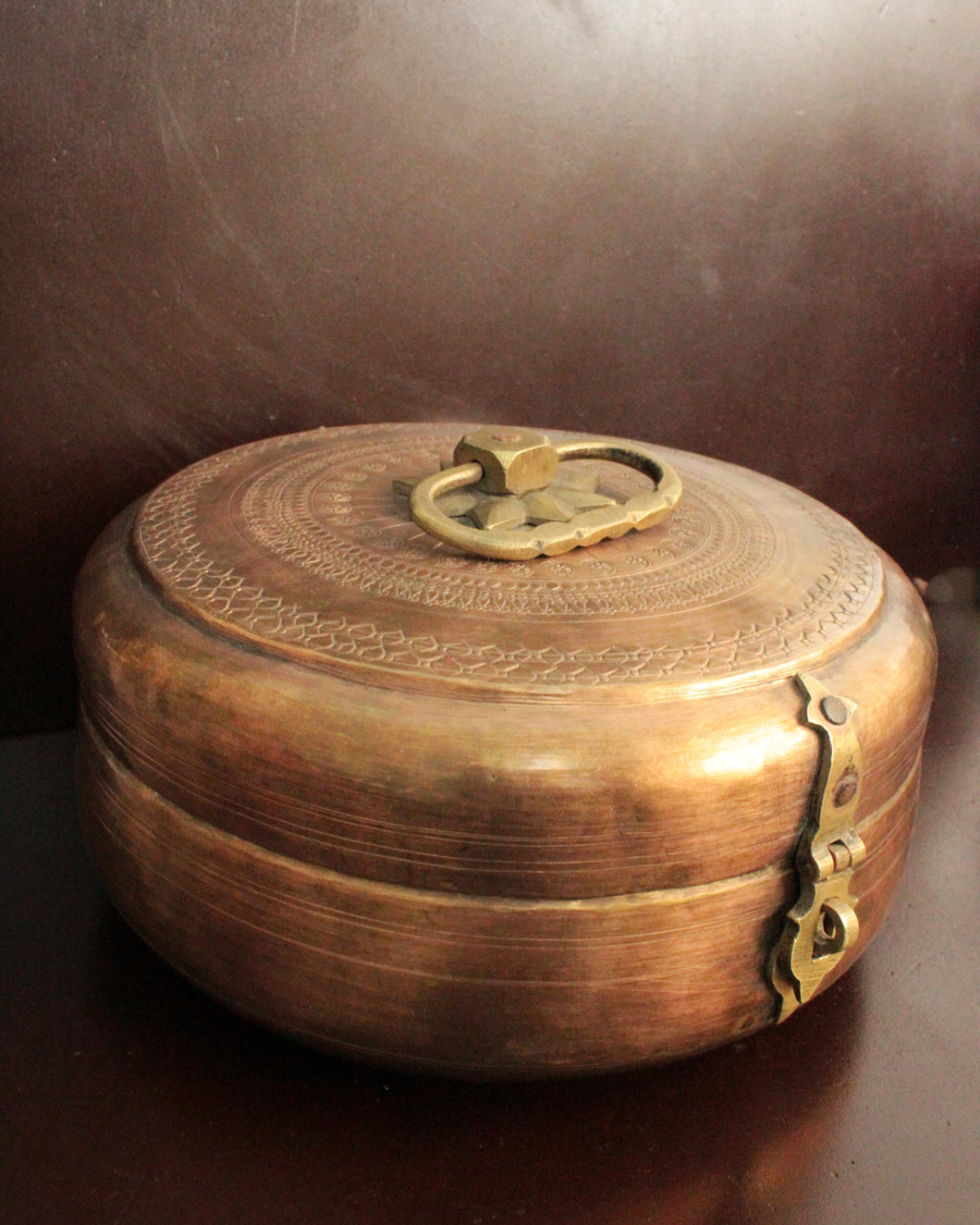 Vintage Brass Container (Katordan) with Carved Lid