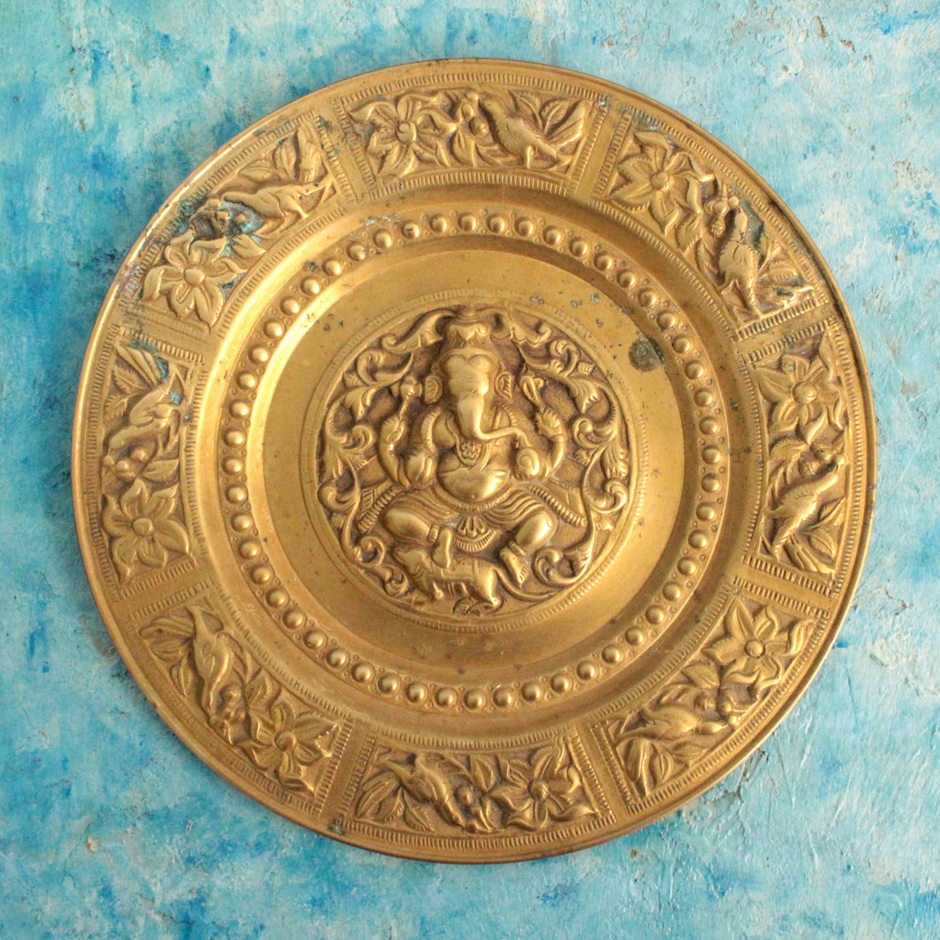 Exquisite Vintage Brass Ganesha Embossed Plate