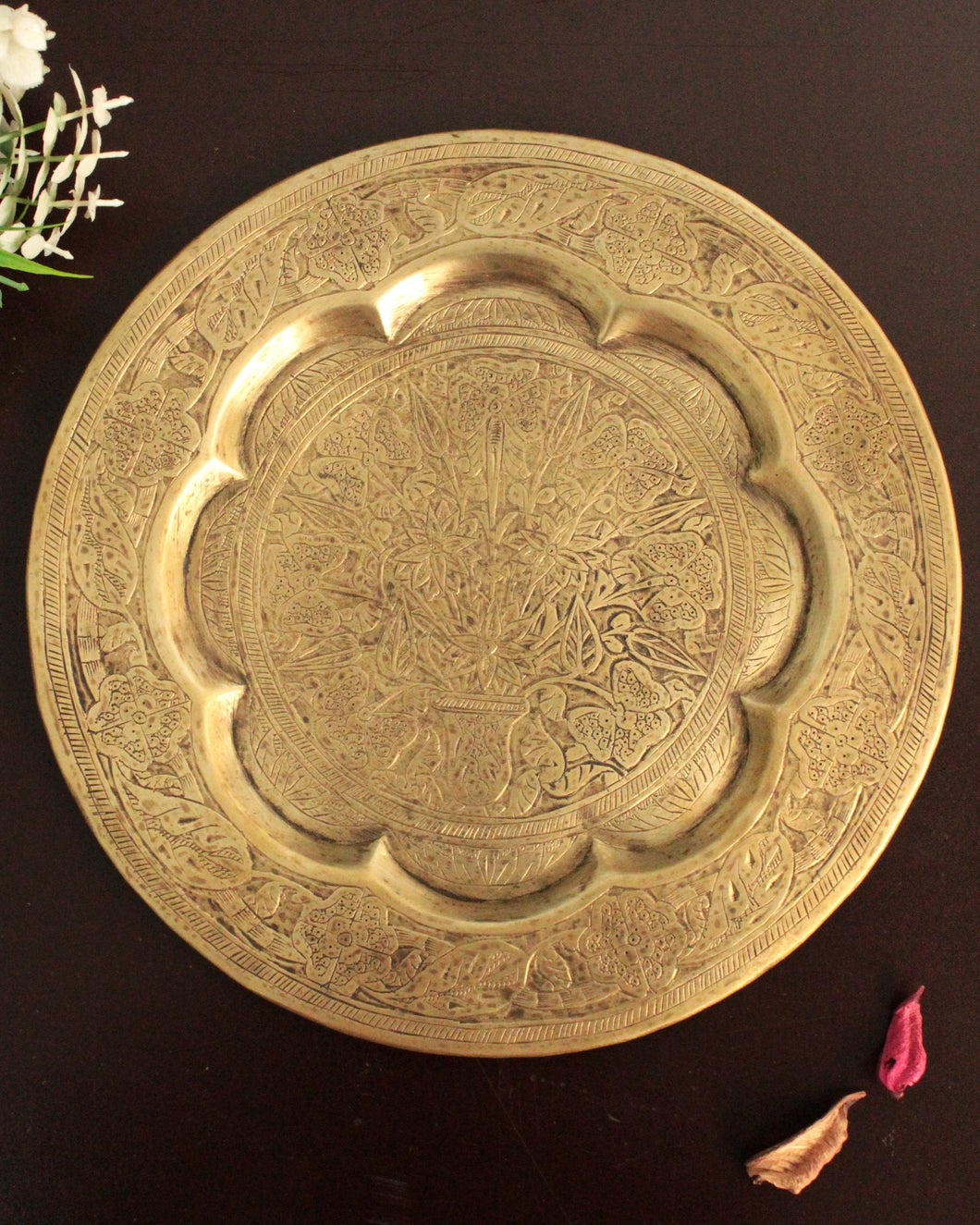 Beautiful Vintage Brass Engraved Plate