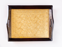 Load image into Gallery viewer, Wooden Tray with Brass Sheet work- 3 piece set

