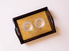 Load image into Gallery viewer, Wooden Tray with Brass Sheet work- 3 piece set
