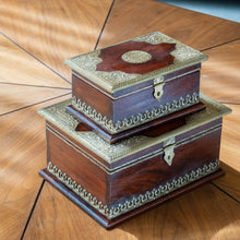 Load image into Gallery viewer, Handcrafted Wooden Box Set of 2 pcs with Brass Fittings: Artisanal Elegance
