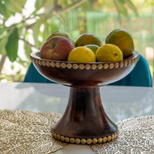 Load image into Gallery viewer, Artisan-Crafted Wooden Fruit Bowl with Brass Fittings - Handmade Elegance
