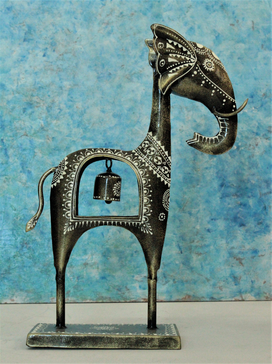 Artisan-Crafted Metal Elephant Showpiece with Hanging Bell - Style It by Hanika