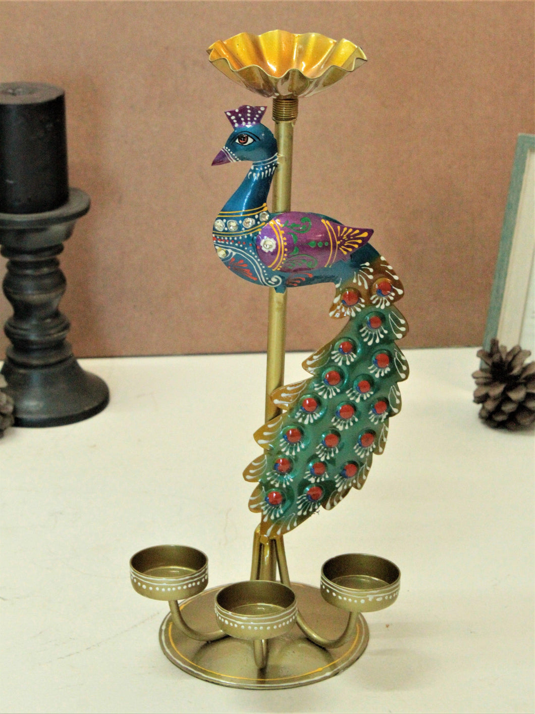 Artisan-Crafted Peacock Tealight Holder: Graceful Illumination for Your Space - Style It by Hanika