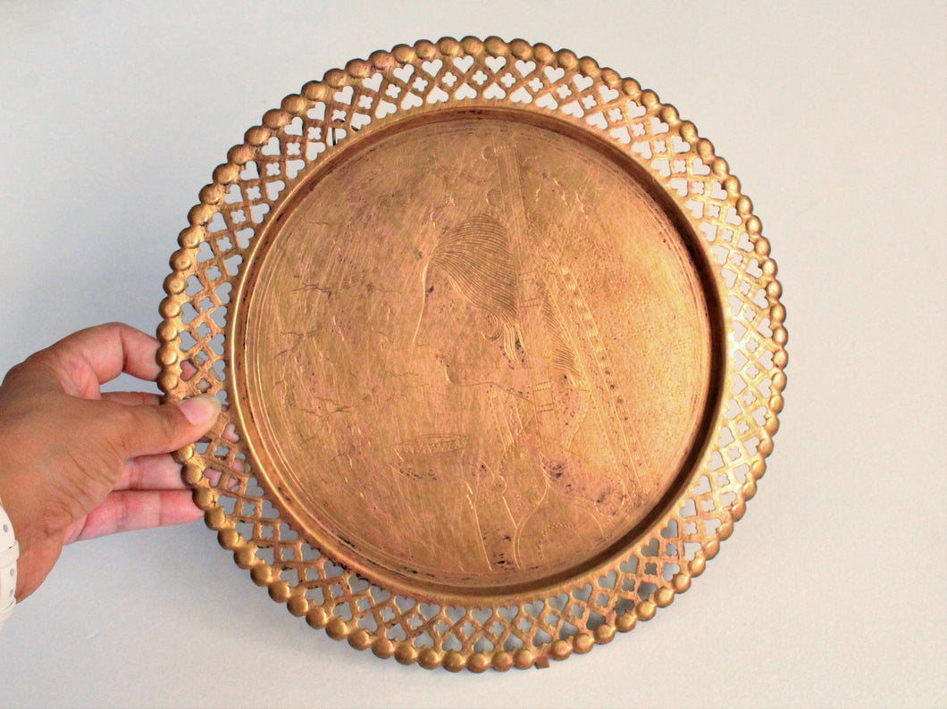 Beautiful Vintage Hand Engraved Brass Plate - Style It by Hanika