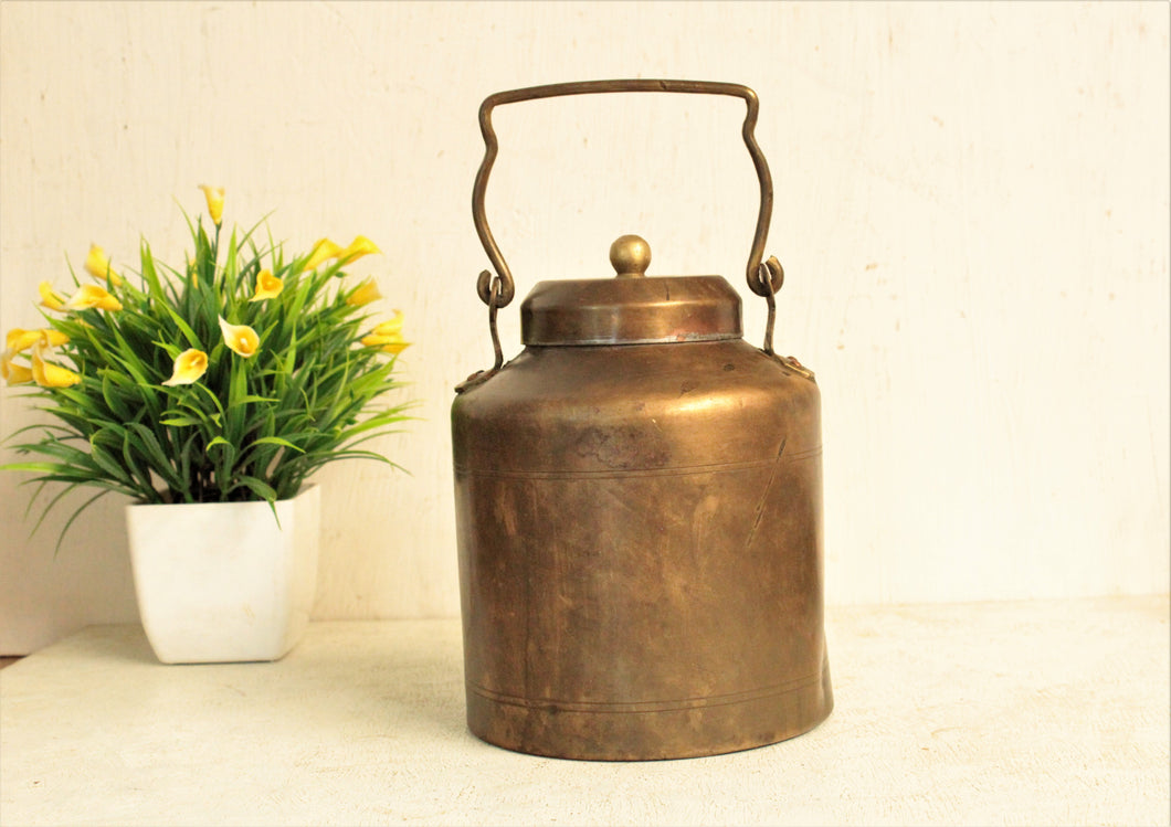 Elegant Vintage Brass Container with Handle (Height - 20 Inches)