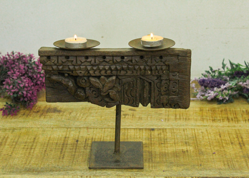 Vintage Wooden Carved Candleholder On stand