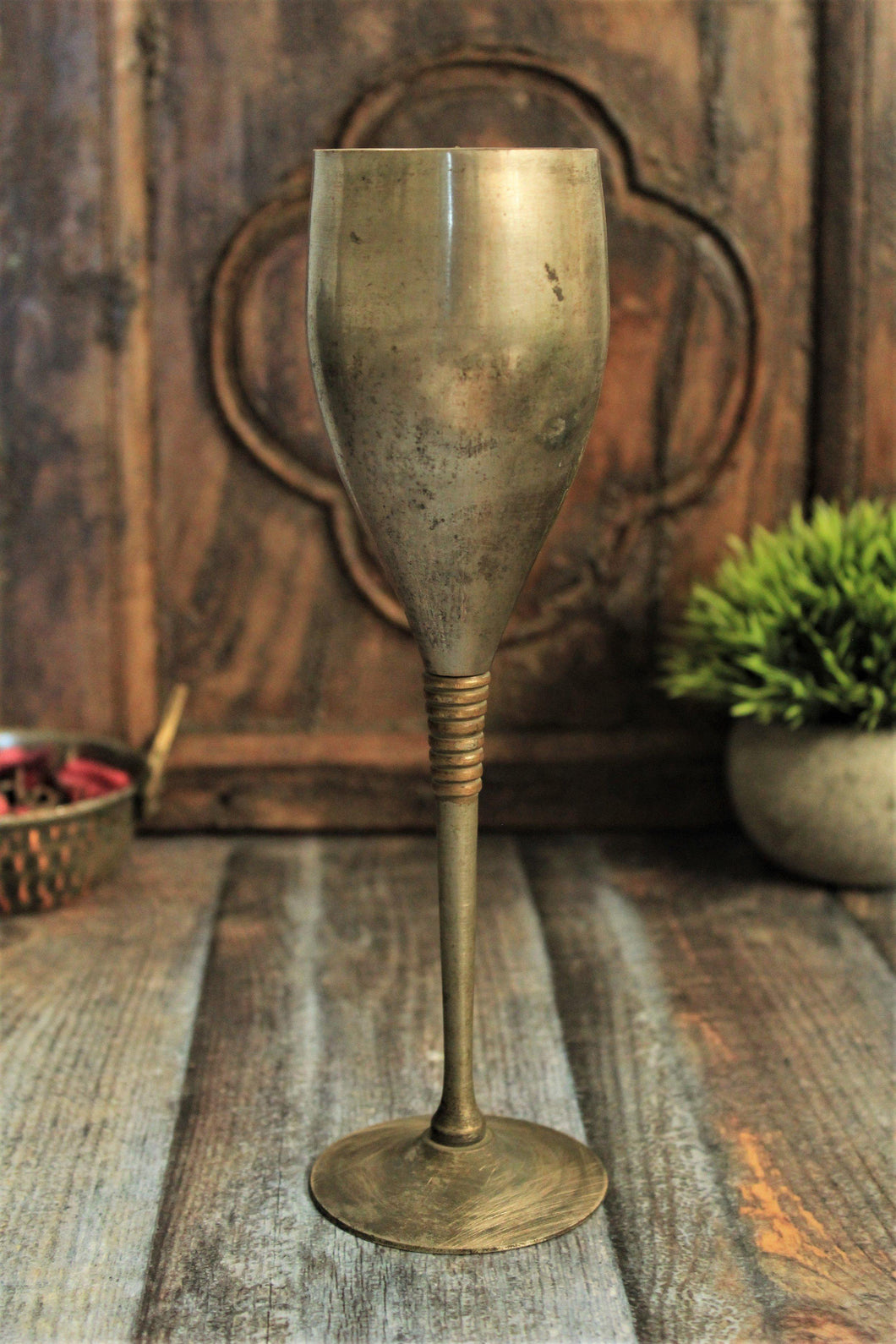 Beautiful Vintage Brass Footed Glass (Height - 9.4