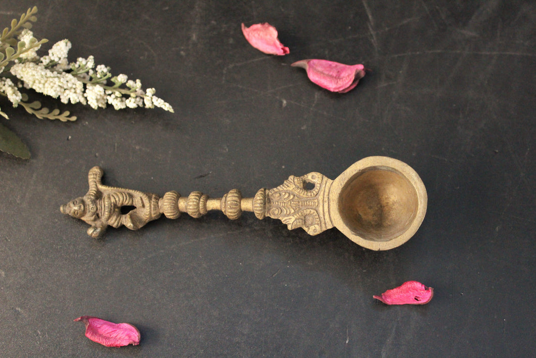 Beautiful Vintage Brass Krishna Finial Temple Spoon(size-6.7