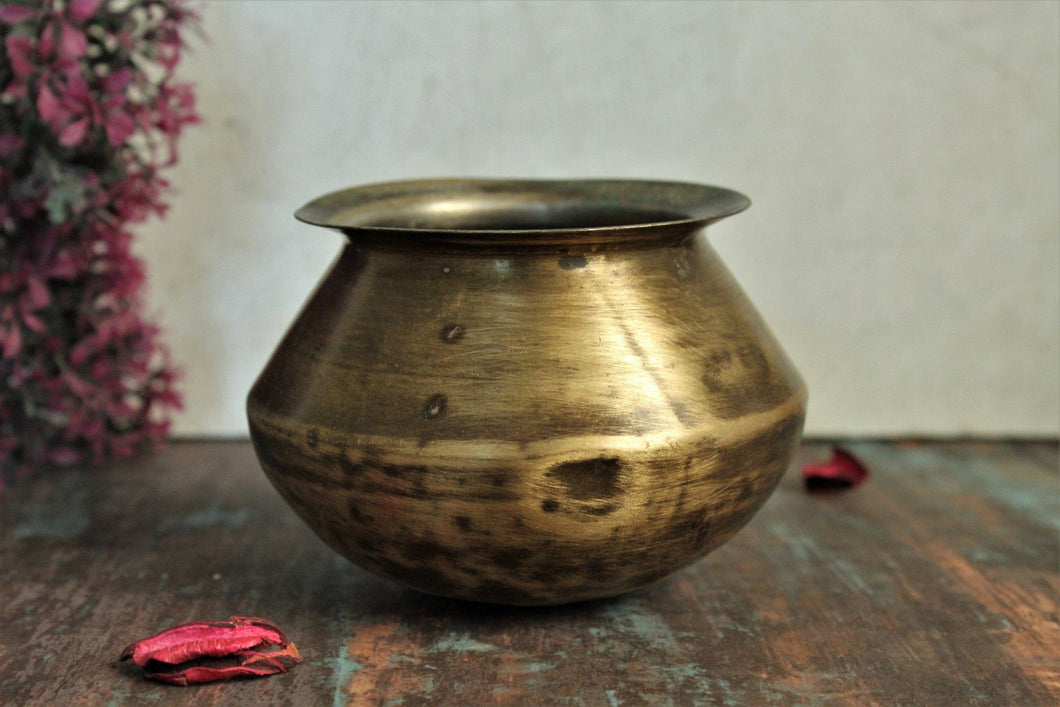 Beautiful Vintage Brass Water Pot or Kalash Size 12.5 x 12.5 x 9 cm - Style It by Hanika