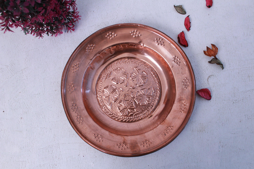 Beautiful Vintage Craved Copper Plate (Size-8.5