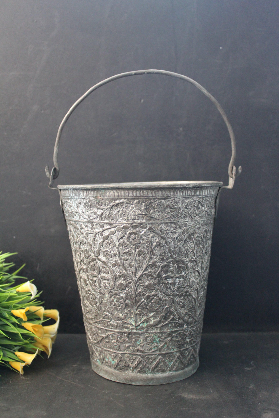 Beautiful Vintage Silver Carved Bucket - Style It by Hanika