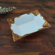 Load image into Gallery viewer, Beautiful White &amp; Golden Ceramic Rectangle Bowl - Style It by Hanika
