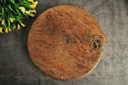 Beautiful Wooden Rustic Stool | Styling OR Roti Board Size 28 x 26 x 5 cm - Style It by Hanika