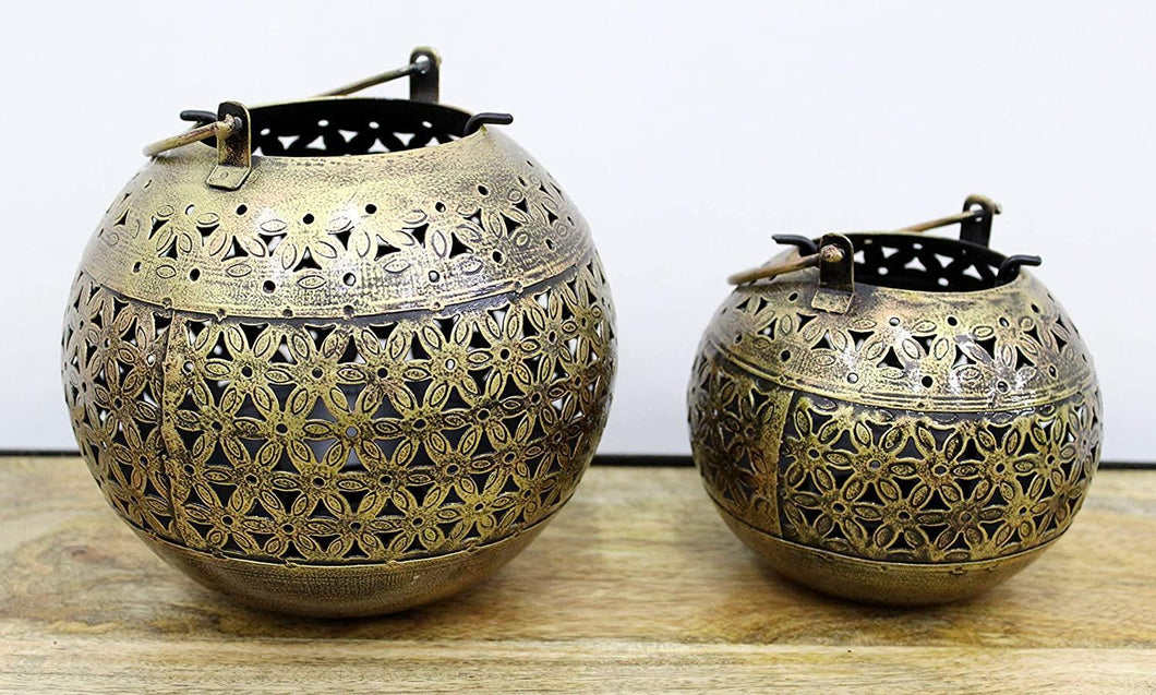 Beautifully Hand Crafted Ball Tea Light Holder Set of 2, Size 16.5 x 16.5 x 15.2 cm - Style It by Hanika