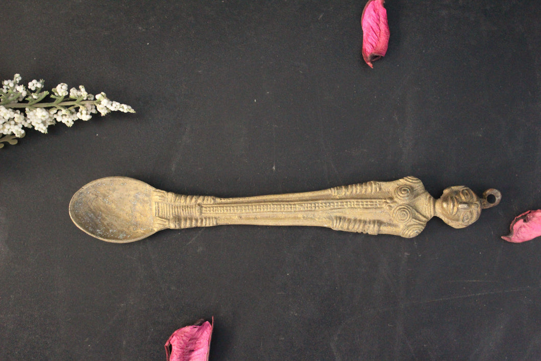 Brass Pooja Spoon: Handcrafted Vintage Design(Size-7 