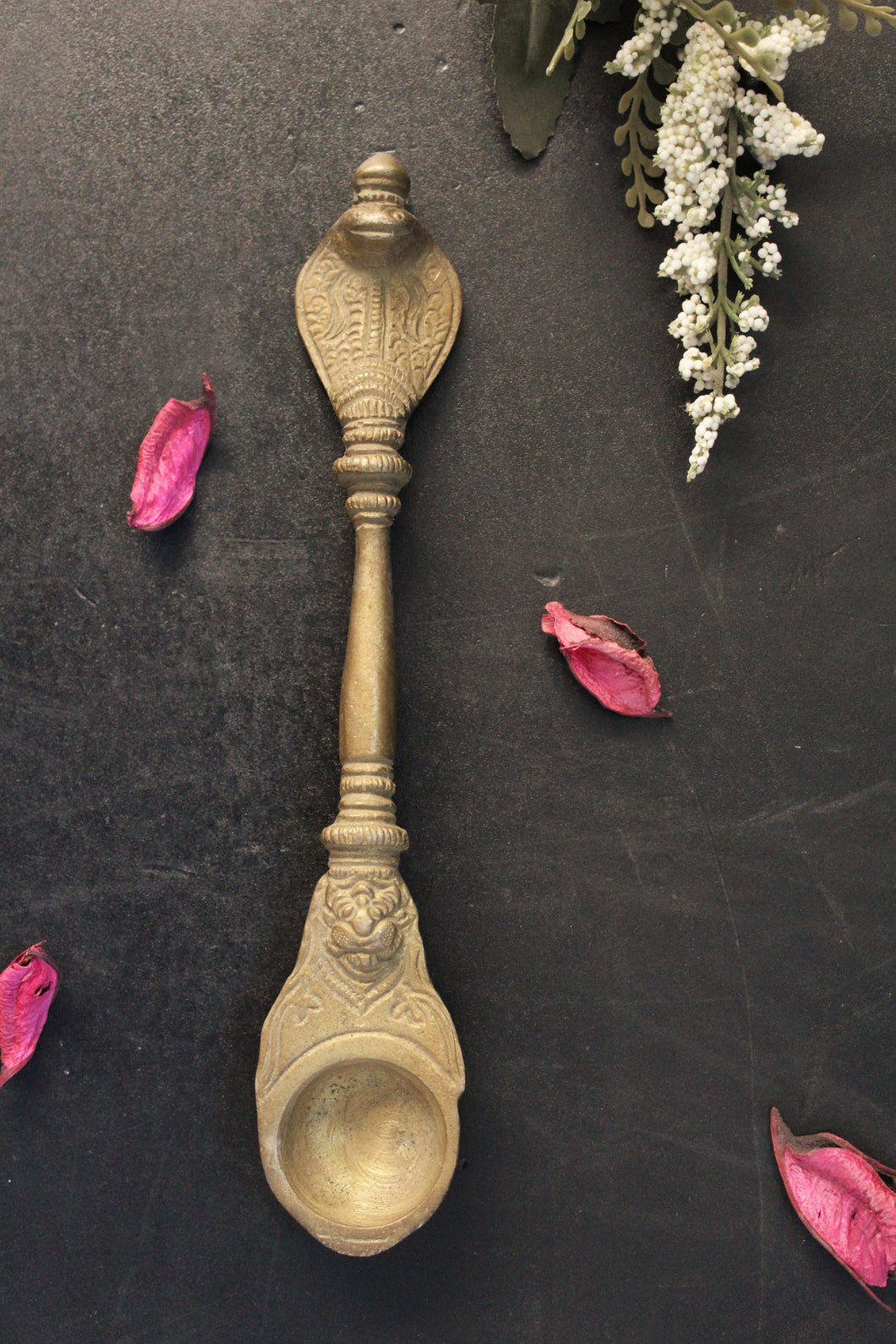 Brass Pooja Spoon: Vintage Naag Finial Design(Size-8