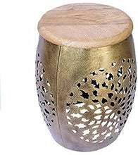 Load image into Gallery viewer, Elegant Hand Crafted Metal Drum Shaped Stool Solid Wood Top - Style It by Hanika
