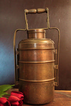 Load image into Gallery viewer, Elegant Vintage Three Tier Brass Tiffin Box - Style It by Hanika
