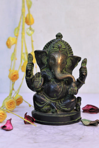 Ganesh Sitting Idol Sculpture Good Luck & Success Statue Size 9.5 x 7.5 x 14 cm - Style It by Hanika