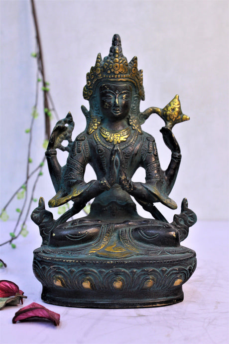 Goddess Tara Devi Sitting on Beautiful Design Pedestal Statue Size 12 x 8 x 11 cm - Style It by Hanika