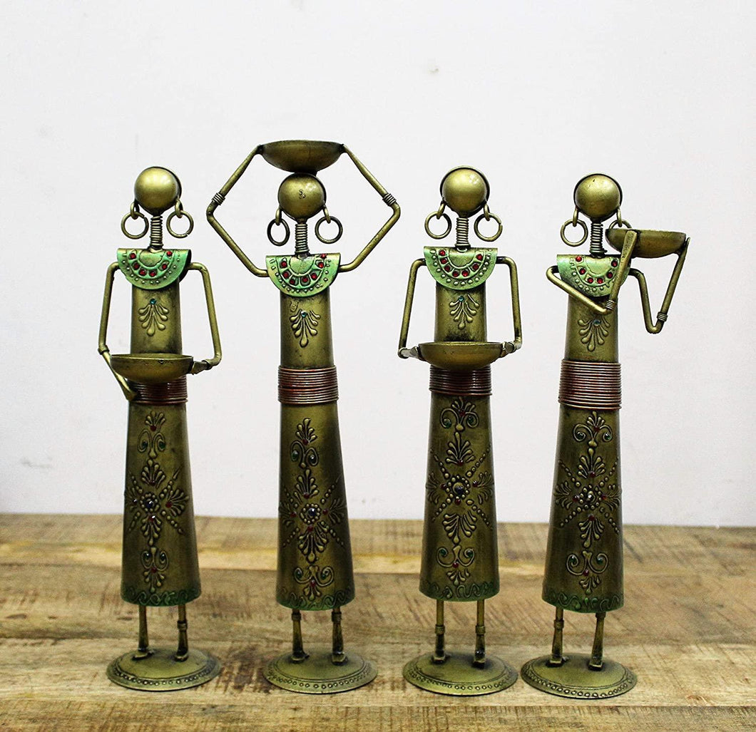 Iron Handcrafted Lady Farmer - Set of 4 Pieces, Golden Finished Size 12.7 x 8.9 x 35.6 cm - Style It by Hanika