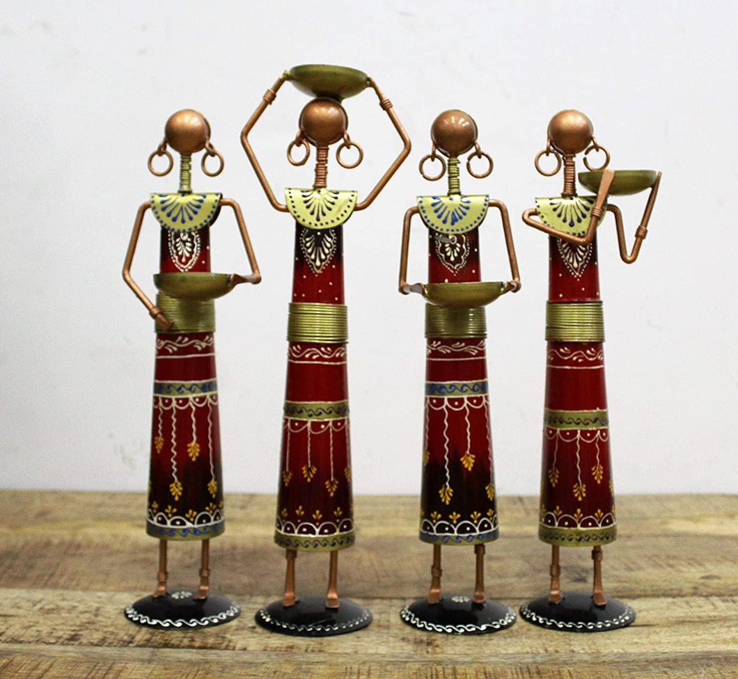 Iron Handcrafted Lady Farmer - Set of 4 Pieces, Multicolored (Max Height - 14 Inches) - Style It by Hanika