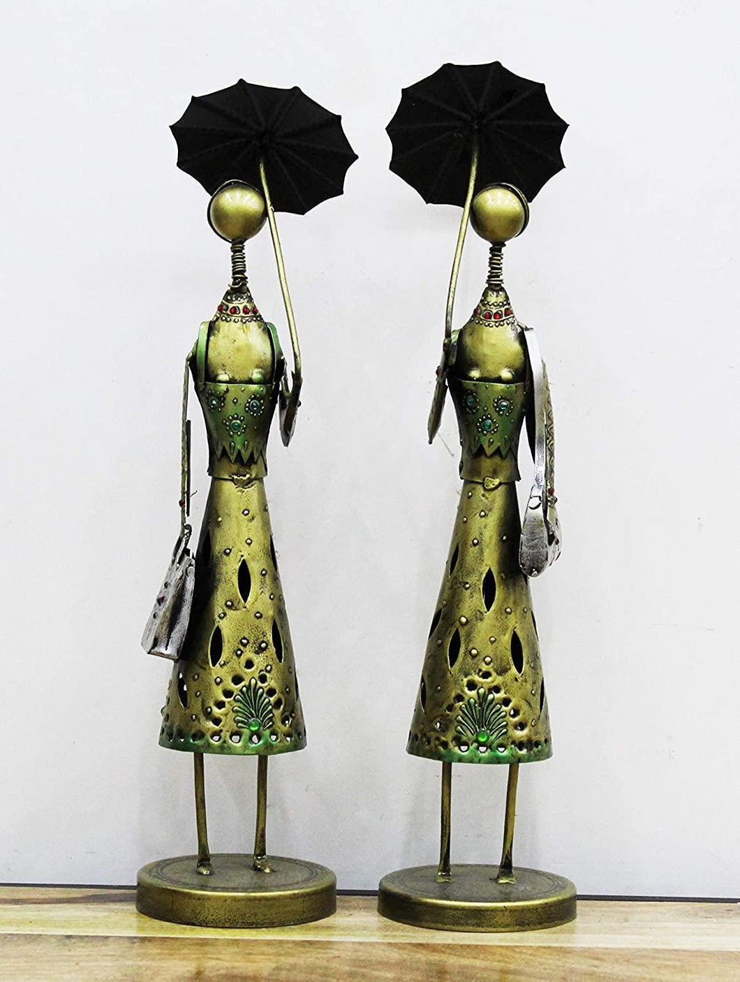 Iron Handcrafted Umbrella Lady - Home & Office Decor Set of 2 Pieces Size 10.2 x 10.2 x 44.5 cm - Style It by Hanika