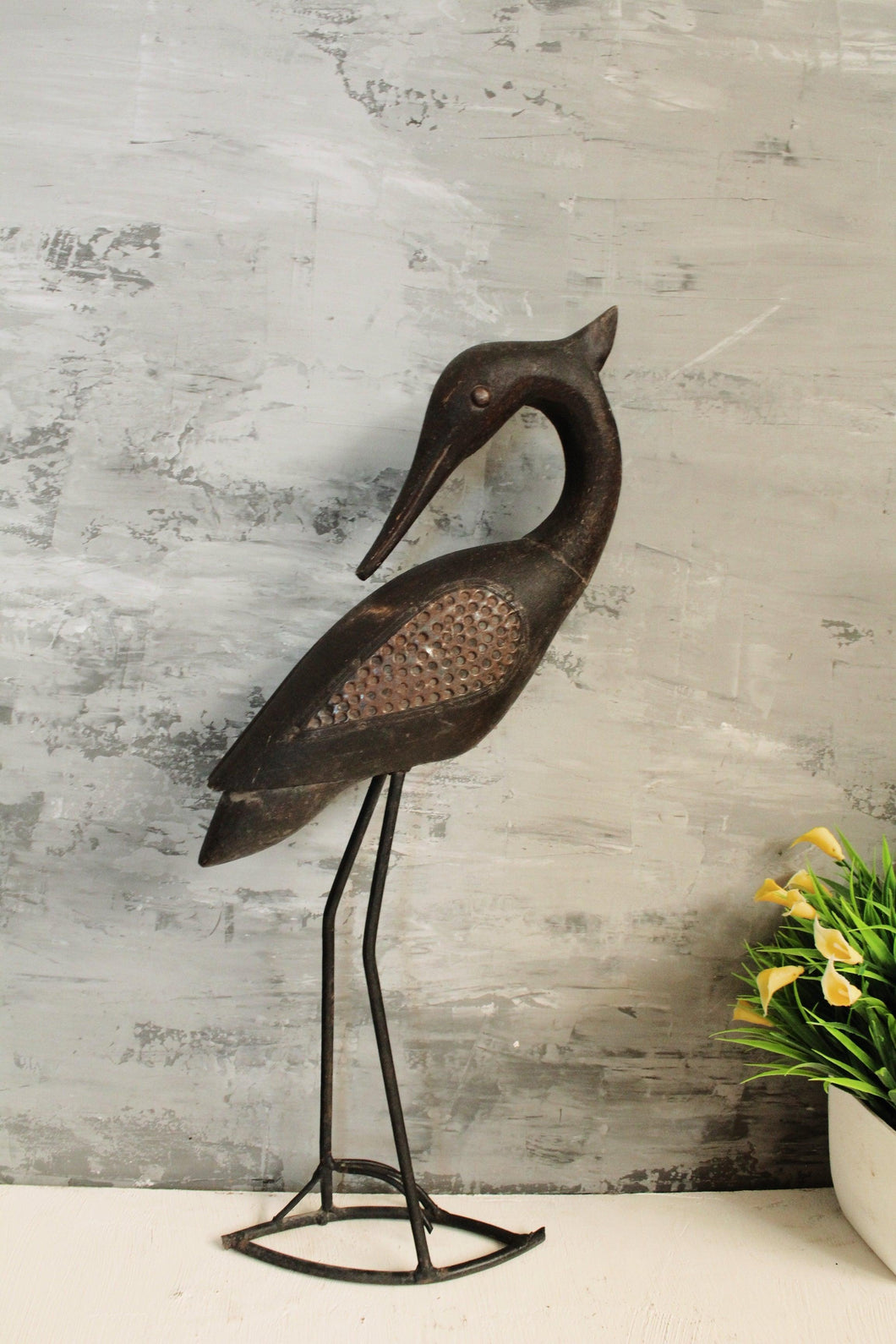 Metal and Wooden Handcrafted Crane Bird - Style It by Hanika