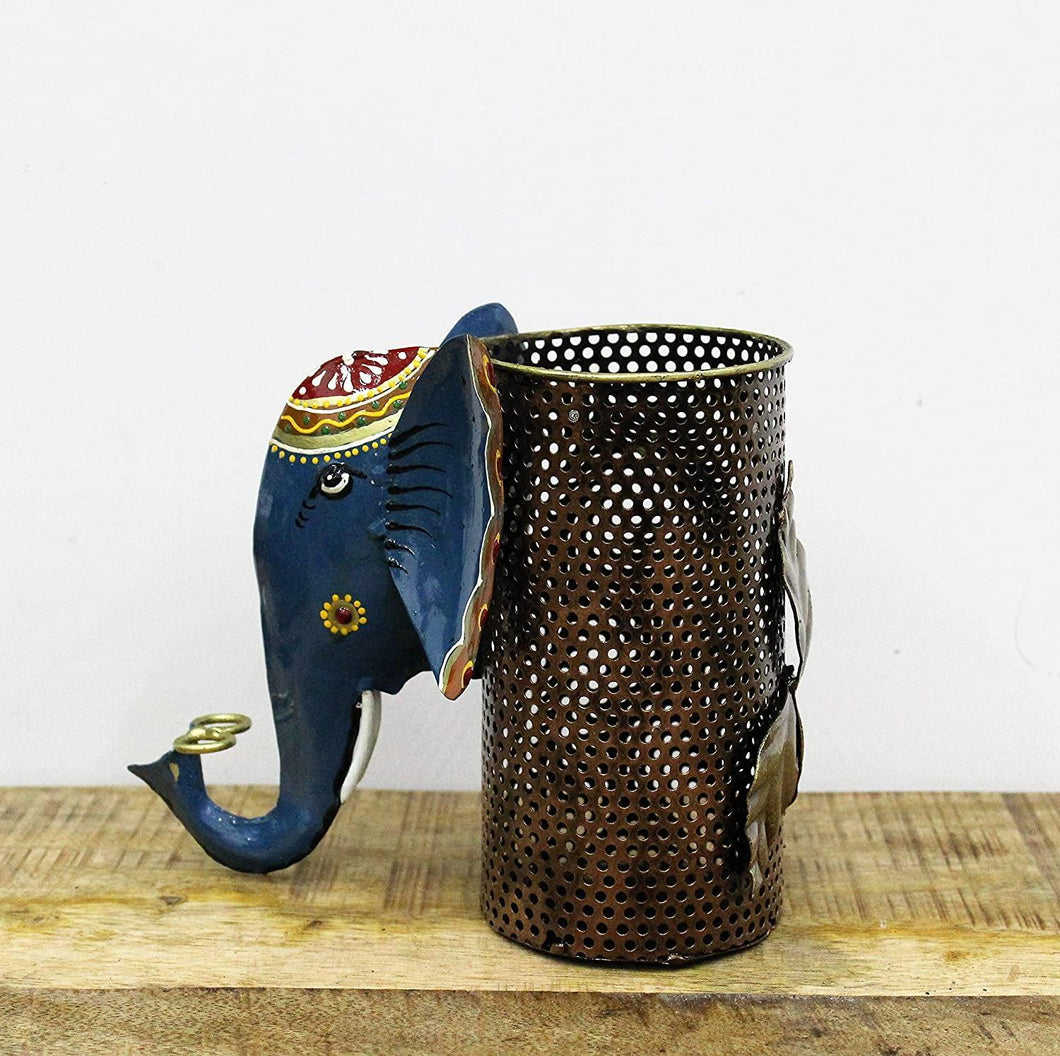 Metal Handcrafted Elephant Pen Stand Size 21.6 x 10.2 x 17.8 cm - Style It by Hanika