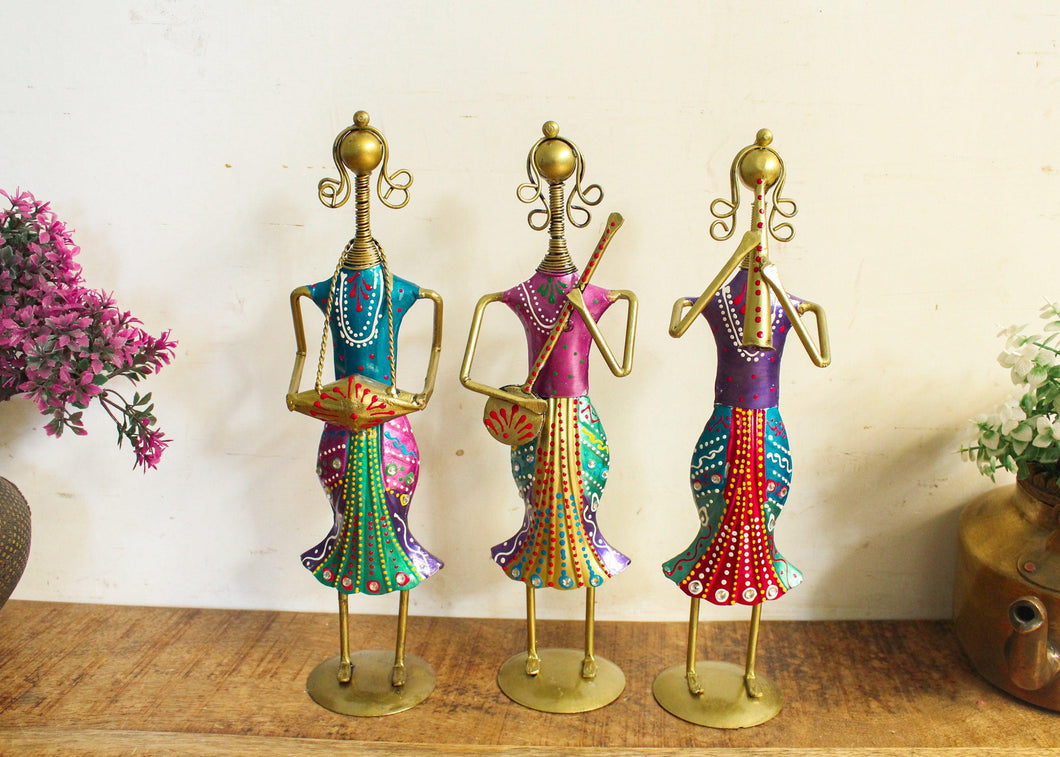 Metal Handcrafted Lady Musician Figurine Set of 3 - Style It by Hanika