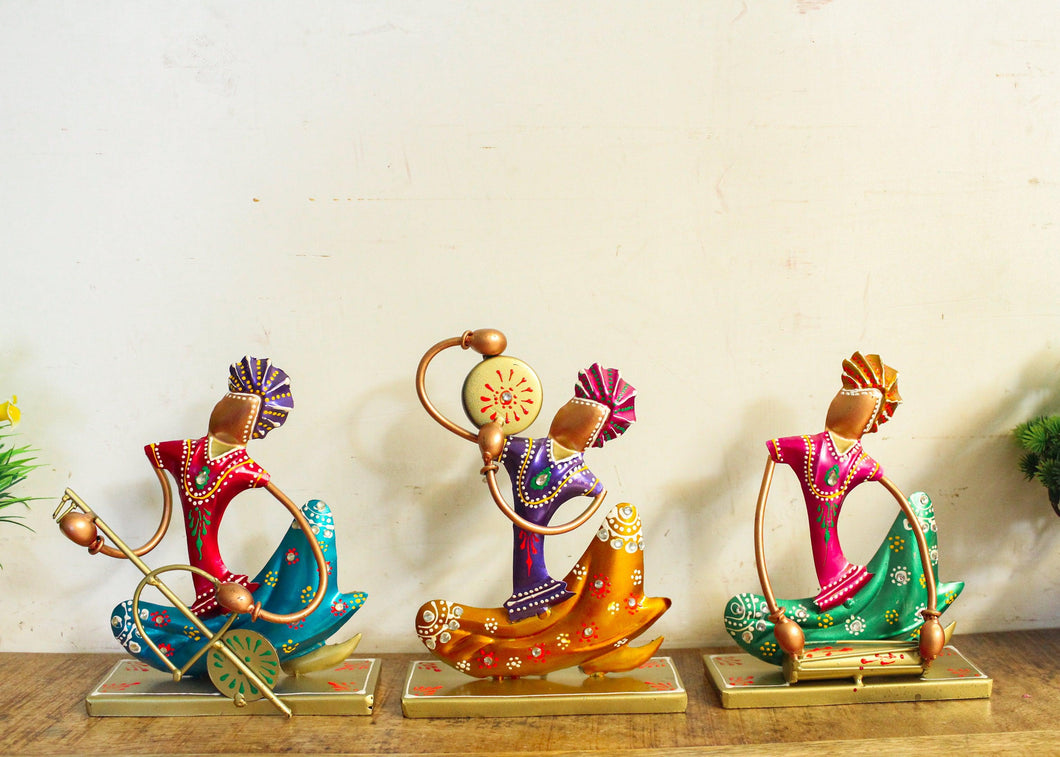 Metal Handcrafted Rajasthani Sitting Musicians Set of 3 - Style It by Hanika