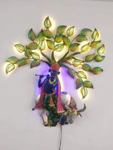 Load image into Gallery viewer, Metal Krishna Cow Tree Wall Decor with LED Backlight - Style It by Hanika
