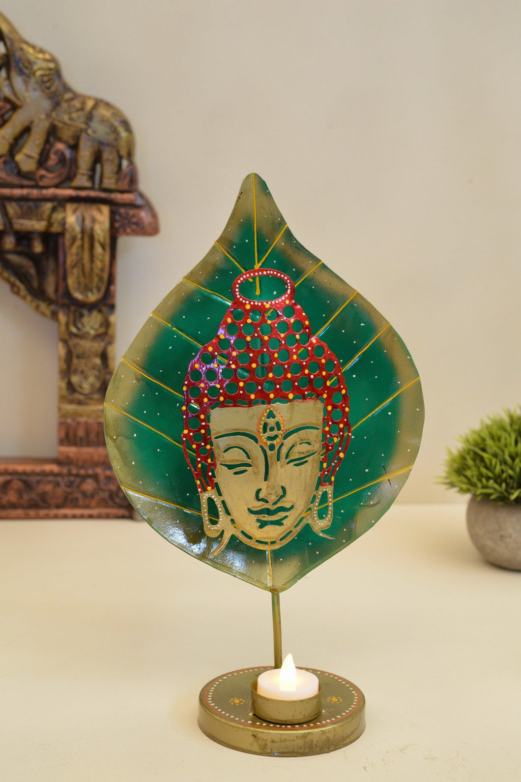 Spiritual Metal Art Buddha Leaf Tea Light Holder - Style It by Hanika