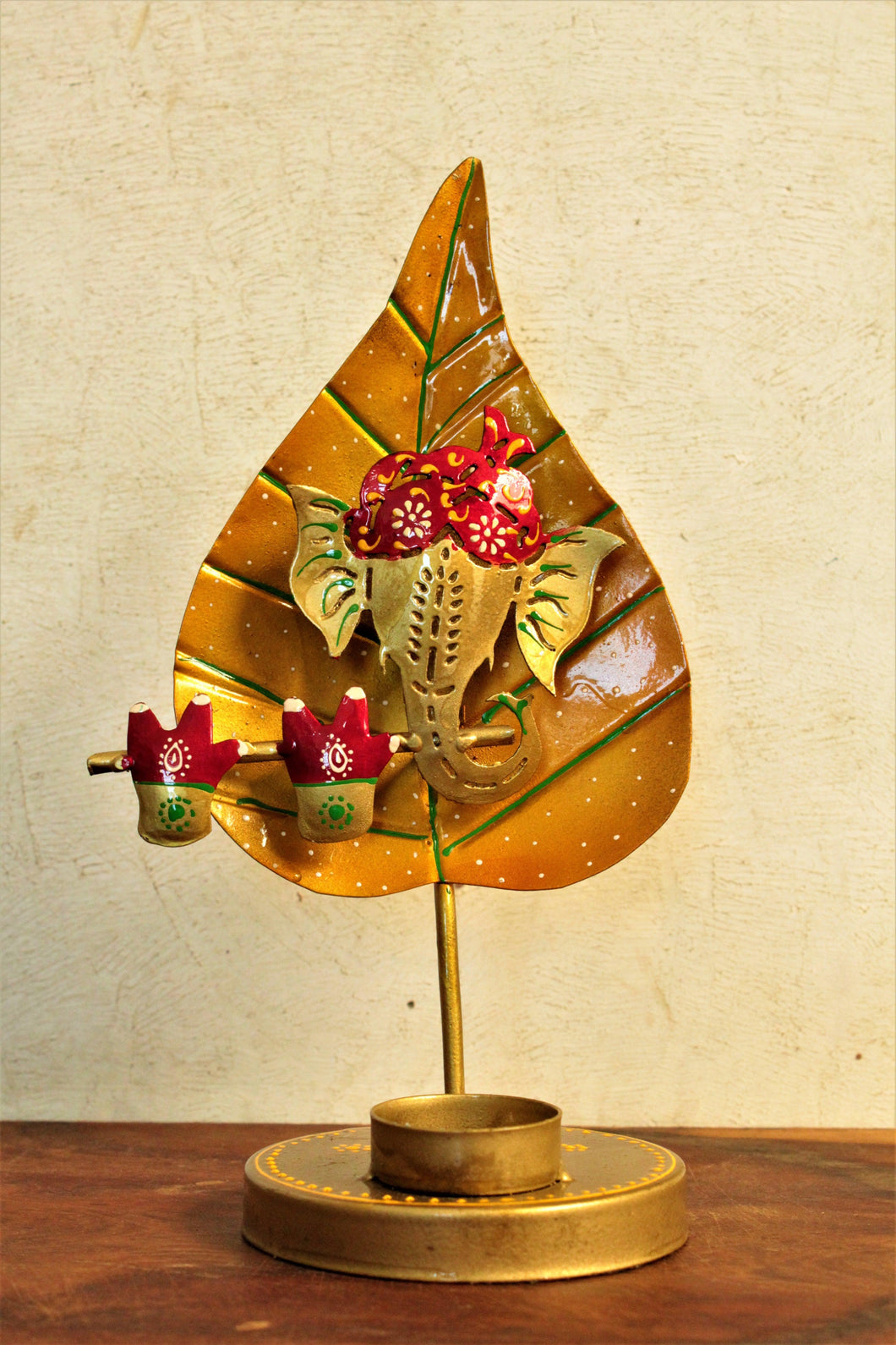 Spiritual Metal Art Ganesh Leaf Tea Light Holder - Style It by Hanika