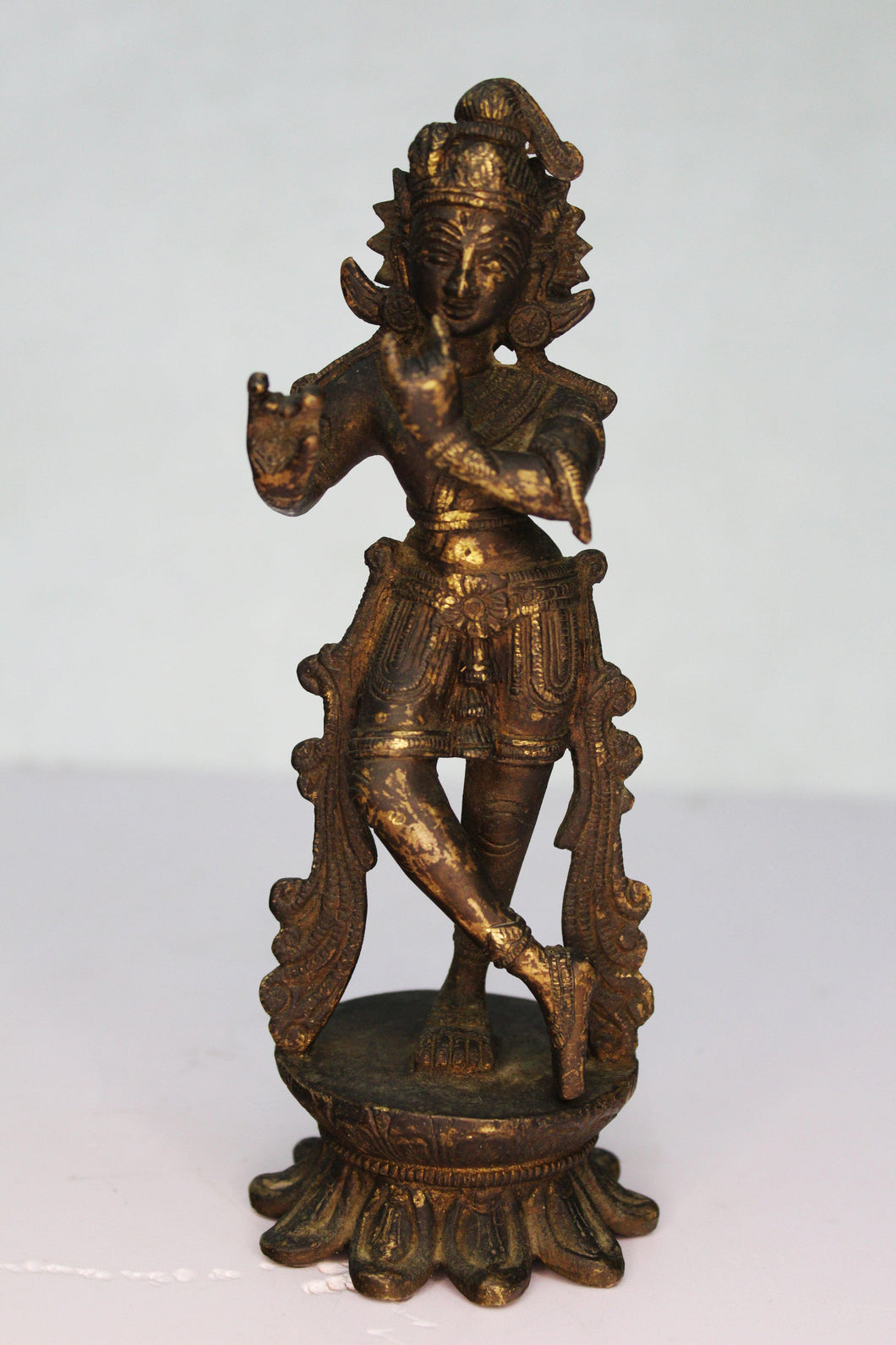 Vintage Brass Murti God Of Love Krishna On Flower Size 7 x 7 x 19 cm - Style It by Hanika