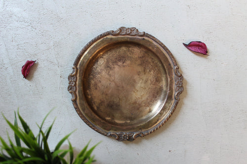 Vintage Carved Brass Round Tray For Food Styling - Style It by Hanika