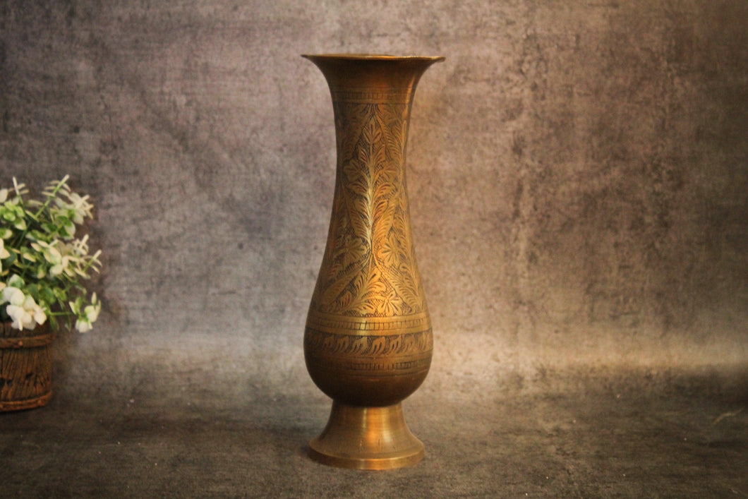 Vintage Floral Etched Brass Vase - Style It by Hanika