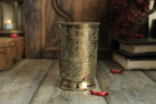 Vintage German Silver Flower Carved Glass (Height - 4.1
