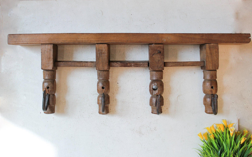 Vintage Wooden Cup Hanger or Cloth Hanger with 4 Hooks Size in cm (L x B x H) (61 x 7 x 20.5) - Style It by Hanika