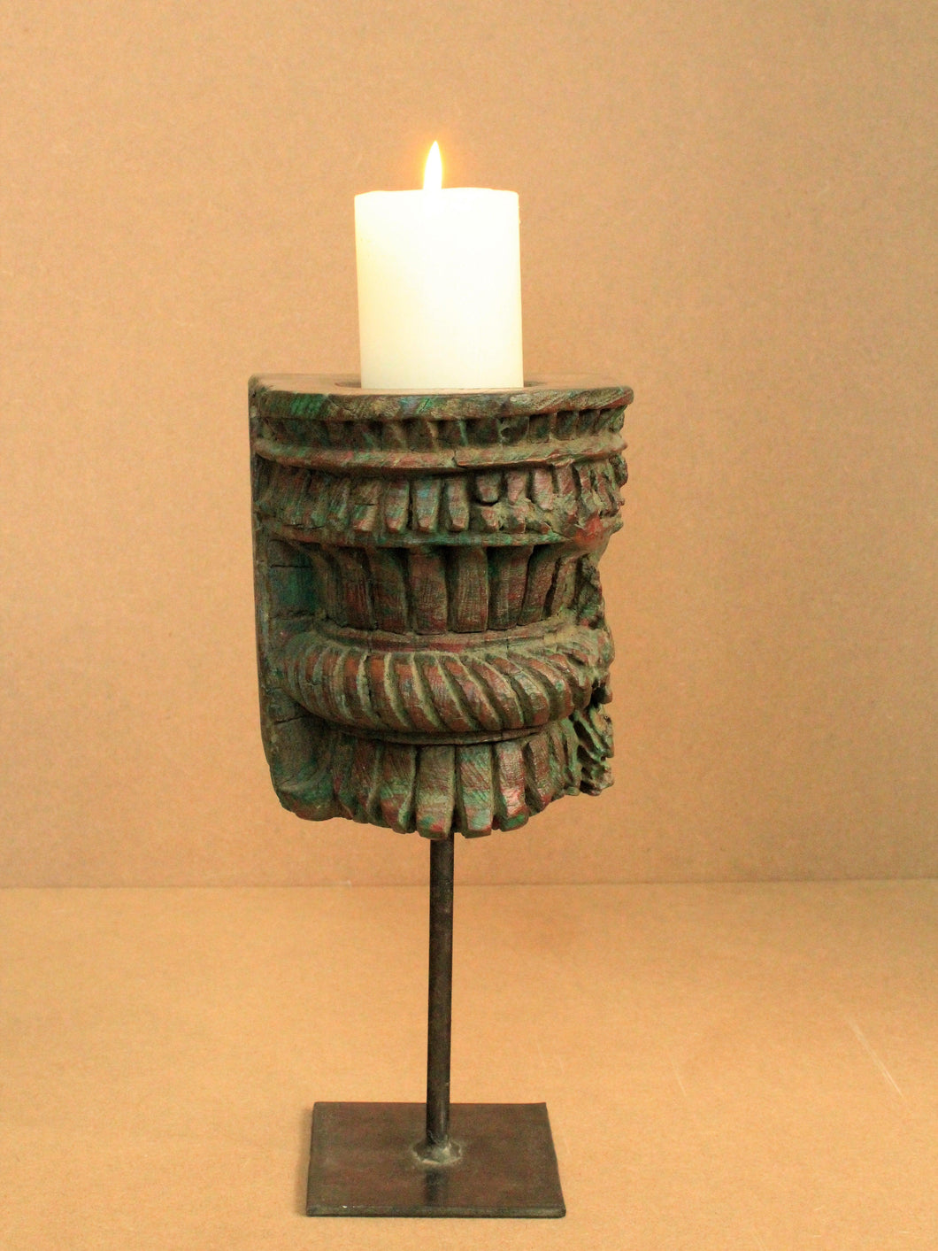 Vintage Wooden Hand Carved Candle Holder Stand - Style It by Hanika