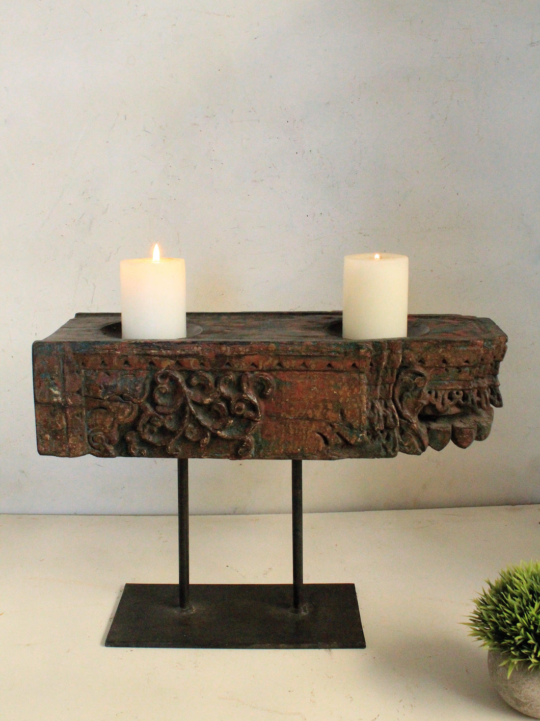 Vintage Wooden Hand Carved Candle Holder Stand - Style It by Hanika