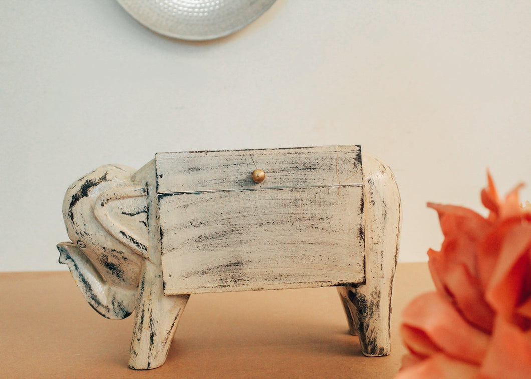 Wooden Distressed Elephant Shaped Box - Style It by Hanika